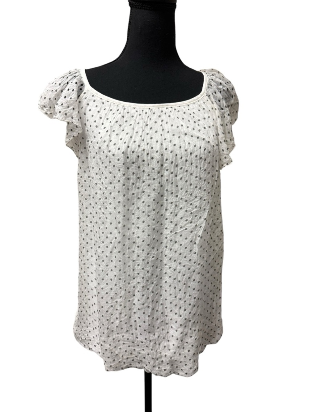 Luisa Ricci Silk Polka Dot Blouse Italy Cream Gray Ruffle Sleeve Top L